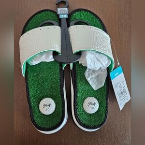 Reef Mens Mulligan Slide Sandal White Black Green NWT Golf Sandals Size 10